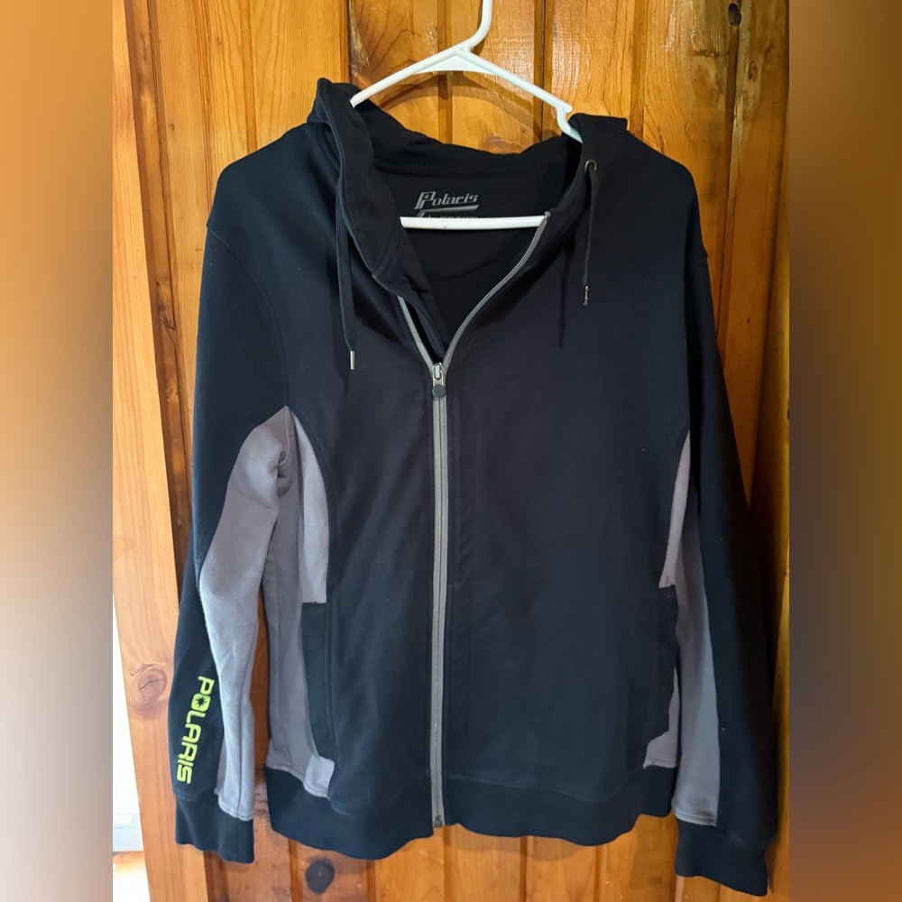 Polaris Black and Gray Zip-Up Hoodie size Large